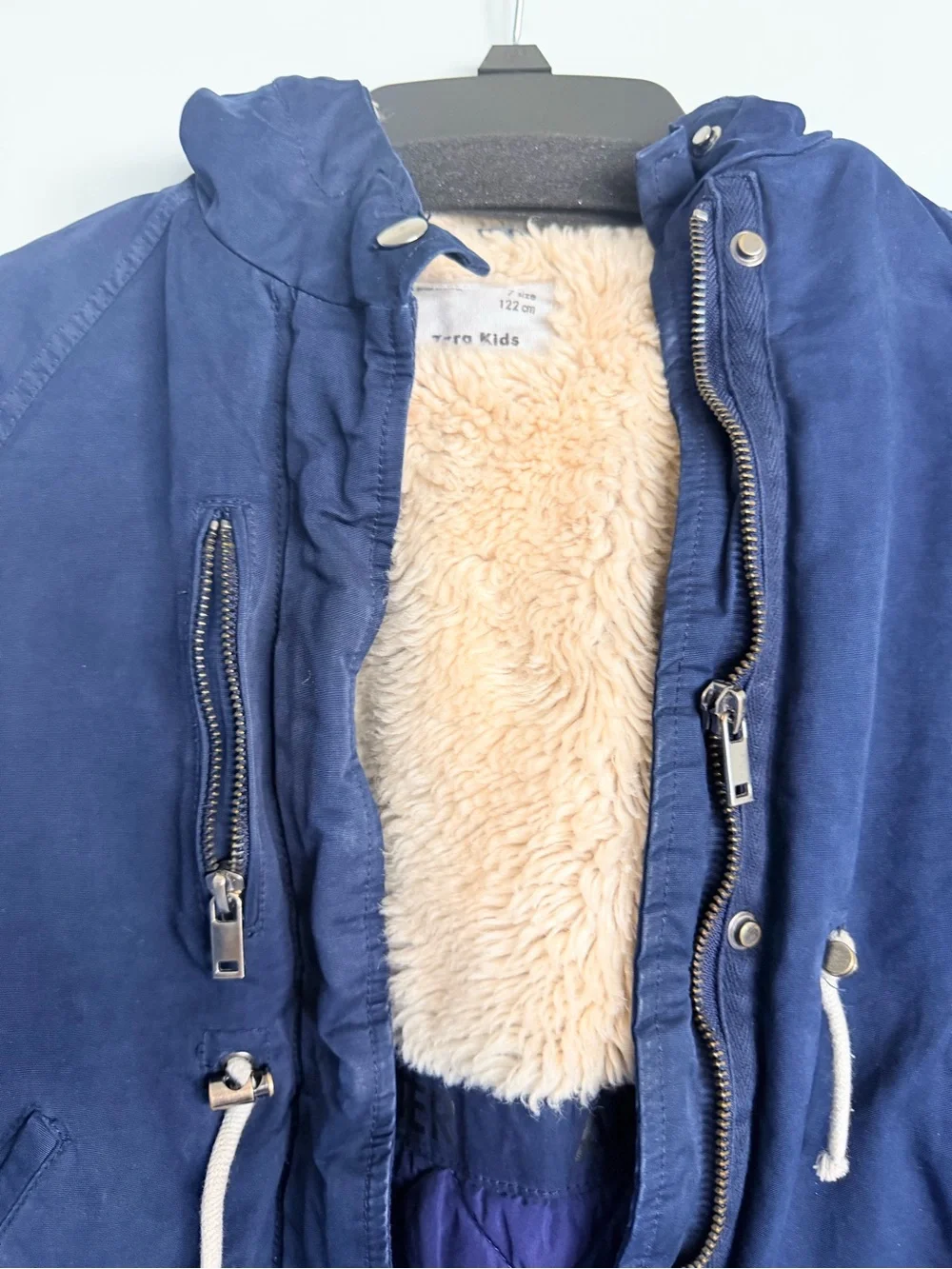 Zara Kids Navy Hooded Parka Jacket with Faux Fur Lining
